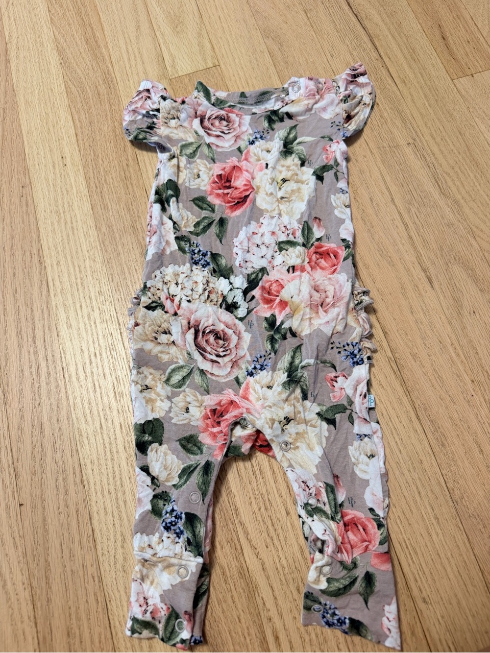 Posh Penaut Ruffle Shoulder Baby Girls Romper - Pink Floral